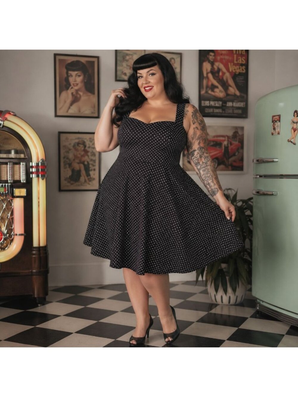 Torrid Swing Dress 24 Black White Polka Dot Sweetheart Pinup Retro Core Chic New